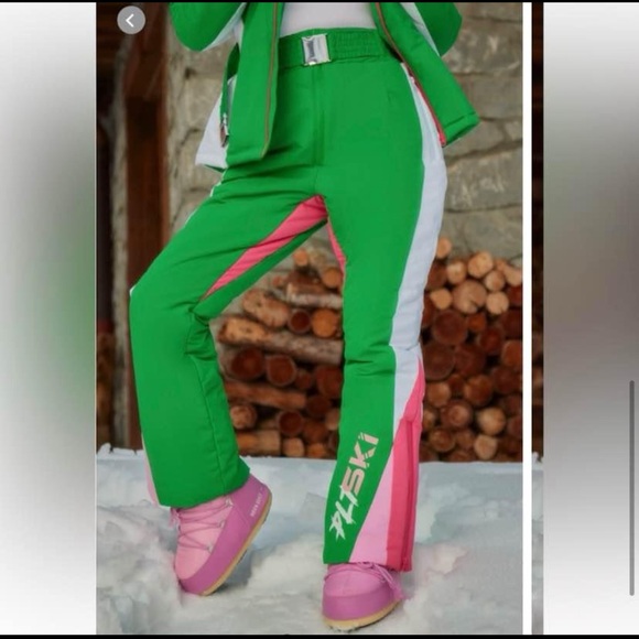 PrettyLittleThing Green and Pink Ski Jacket - Picture 3 of 4